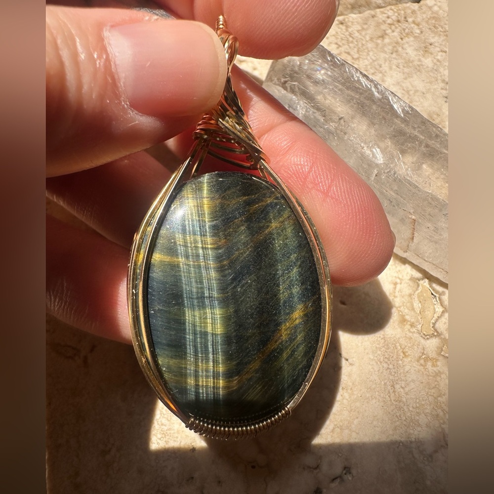 14k Gold Filled Tiger Eye Necklace Pendant